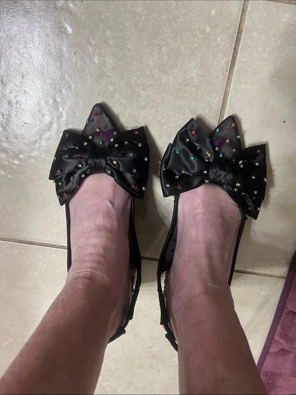 Betsey Johnson colorful embellished mesh bows with leopard block heels. - Picture 9 of 9